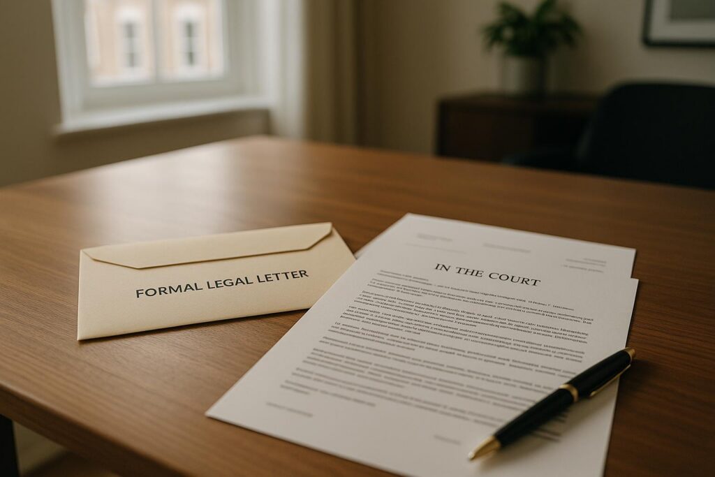 County court judgment documents on a desk — CCJ letter and court papers