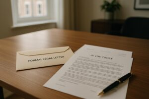 County court judgment documents on a desk — CCJ letter and court papers