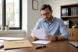 Person reviewing legal documents related to disputing a CCJ in England and Wales